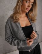 j&x Cardigan minimalist cu guler tip tunică din lână și bumbac cu fermoar Indine Gri