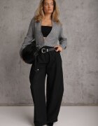 j&x Cardigan minimalist cu guler tip tunică din lână și bumbac cu fermoar Indine Gri