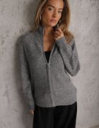 j&x Cardigan minimalist cu guler tip tunică din lână și bumbac cu fermoar Indine Gri