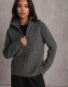 j&x Cardigan minimalist cu guler tip tunică din lână și bumbac cu fermoar Indine Gri închis