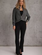 j&x Cardigan minimalist cu guler tip tunică din lână și bumbac cu fermoar Indine Gri închis