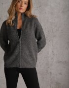 j&x Cardigan minimalist cu guler tip tunică din lână și bumbac cu fermoar Indine Gri închis