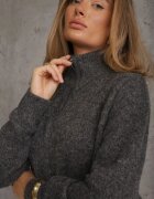 j&x Cardigan minimalist cu guler tip tunică din lână și bumbac cu fermoar Indine Gri închis