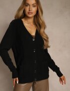 j&x Cardigan negru cu bumbac și cu model în relief Reisina