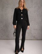 j&x Cardigan oversized cu lână și nasturi decorativi Anollis Negru