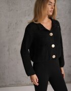 j&x Cardigan oversized cu lână și nasturi decorativi Anollis Negru