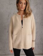 j&x Cardigan pufos cu fermoar din tricot cu efect fluffy lână și bumbac Selimena Bej