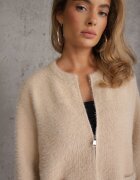j&x Cardigan pufos cu fermoar din tricot cu efect fluffy lână și bumbac Selimena Bej