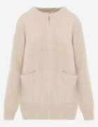 j&x Cardigan pufos cu fermoar din tricot cu efect fluffy lână și bumbac Selimena Bej