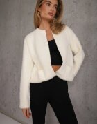 j&x Cardigan pufos cu fermoar din tricot cu efect fluffy lână și bumbac Selimena Bej deschis