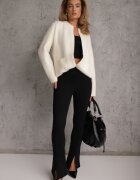 j&x Cardigan pufos cu fermoar din tricot cu efect fluffy lână și bumbac Selimena Bej deschis