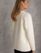 j&x Cardigan pufos cu fermoar din tricot cu efect fluffy lână și bumbac Selimena Bej deschis