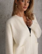 j&x Cardigan pufos cu fermoar din tricot cu efect fluffy lână și bumbac Selimena Bej deschis
