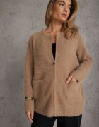 j&x Cardigan pufos cu fermoar din tricot cu efect fluffy lână și bumbac Selimena Bej închis