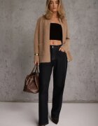 j&x Cardigan pufos cu fermoar din tricot cu efect fluffy lână și bumbac Selimena Bej închis