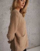 j&x Cardigan pufos cu fermoar din tricot cu efect fluffy lână și bumbac Selimena Bej închis