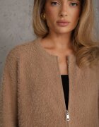 j&x Cardigan pufos cu fermoar din tricot cu efect fluffy lână și bumbac Selimena Bej închis