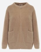 j&x Cardigan pufos cu fermoar din tricot cu efect fluffy lână și bumbac Selimena Bej închis