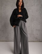 j&x Cardigan pufos cu fermoar din tricot cu efect fluffy lână și bumbac Selimena Negru