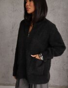 j&x Cardigan pufos cu fermoar din tricot cu efect fluffy lână și bumbac Selimena Negru