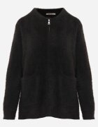 j&x Cardigan pufos cu fermoar din tricot cu efect fluffy lână și bumbac Selimena Negru