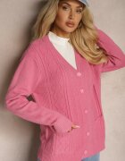 j&x Cardigan Roz închis cu adaos de bumbac Decorat cu reliefuri și buzunare Mavalin