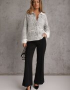 j&x Cardigan tweed cu lână cu nasturi bijuterie și buzunare cu clapă Alveme Alb