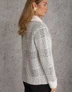 j&x Cardigan tweed cu lână cu nasturi bijuterie și buzunare cu clapă Alveme Alb
