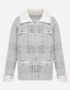 j&x Cardigan tweed cu lână cu nasturi bijuterie și buzunare cu clapă Alveme Alb