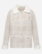 j&x Cardigan tweed cu lână cu nasturi bijuterie și buzunare cu clapă Alveme Bej deschis