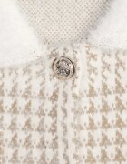 j&x Cardigan tweed cu lână cu nasturi bijuterie și buzunare cu clapă Alveme Bej deschis