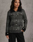 j&x Cardigan tweed cu lână cu nasturi bijuterie și buzunare cu clapă Alveme Negru