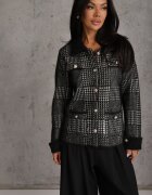 j&x Cardigan tweed cu lână cu nasturi bijuterie și buzunare cu clapă Alveme Negru
