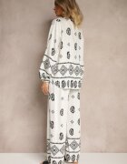 j&x Compleu Alb-Negru în Stil Etno Pantaloni cu Talie Elastică și Bluză Oversize Eviralyn