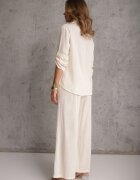 j&x Compleu Bej Boho din Bumbac Cămașă și Pantaloni cu Detalii Ajurate Runesa