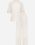 j&x Compleu Bej Boho din Bumbac Cămașă și Pantaloni cu Detalii Ajurate Runesa
