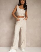j&x Compleu bej deschis Top decorat cu nasturi și Pantaloni cu croială largă Liracelle