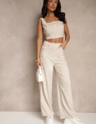j&x Compleu bej deschis Top decorat cu nasturi și Pantaloni cu croială largă Liracelle