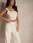 j&x Compleu bej deschis Top decorat cu nasturi și Pantaloni cu croială largă Liracelle