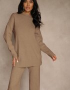 j&x Compleu Bej închis cu lână și bumbac Pantaloni largi și Pulover lung Reilissa