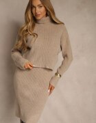 j&x Compleu Bej închis Tricotat cu bumbac și lână Rochie mulată și Maletă Reinissa