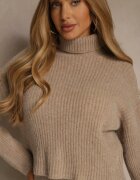 j&x Compleu Bej închis Tricotat cu bumbac și lână Rochie mulată și Maletă Reinissa
