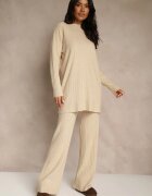 j&x Compleu Bej Reiat cu Bumbac Pulover Oversize și Pantaloni Largi Wedorena