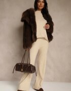 j&x Compleu Bej Reiat cu Bumbac Pulover Oversize și Pantaloni Largi Wedorena