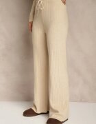 j&x Compleu Bej Reiat cu Bumbac Pulover Oversize și Pantaloni Largi Wedorena