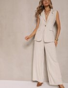 j&x Compleu Bej Reiat cu vâscoză în stil costum Vestă și Pantaloni Saralisse