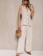 j&x Compleu Bej Reiat cu vâscoză în stil costum Vestă și Pantaloni Saralisse