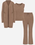 j&x Compleu din 3 piese din tricot cu bumbac: vestă cardigan și pantaloni Nordelia Bej