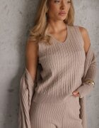 j&x Compleu din 3 piese din tricot cu bumbac: vestă cardigan și pantaloni Nordelia Bej deschis