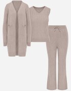 j&x Compleu din 3 piese din tricot cu bumbac: vestă cardigan și pantaloni Nordelia Bej deschis